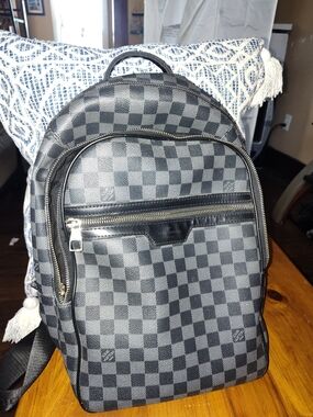 Designer-Inspired Black & Gray Checkered Men's Backpack